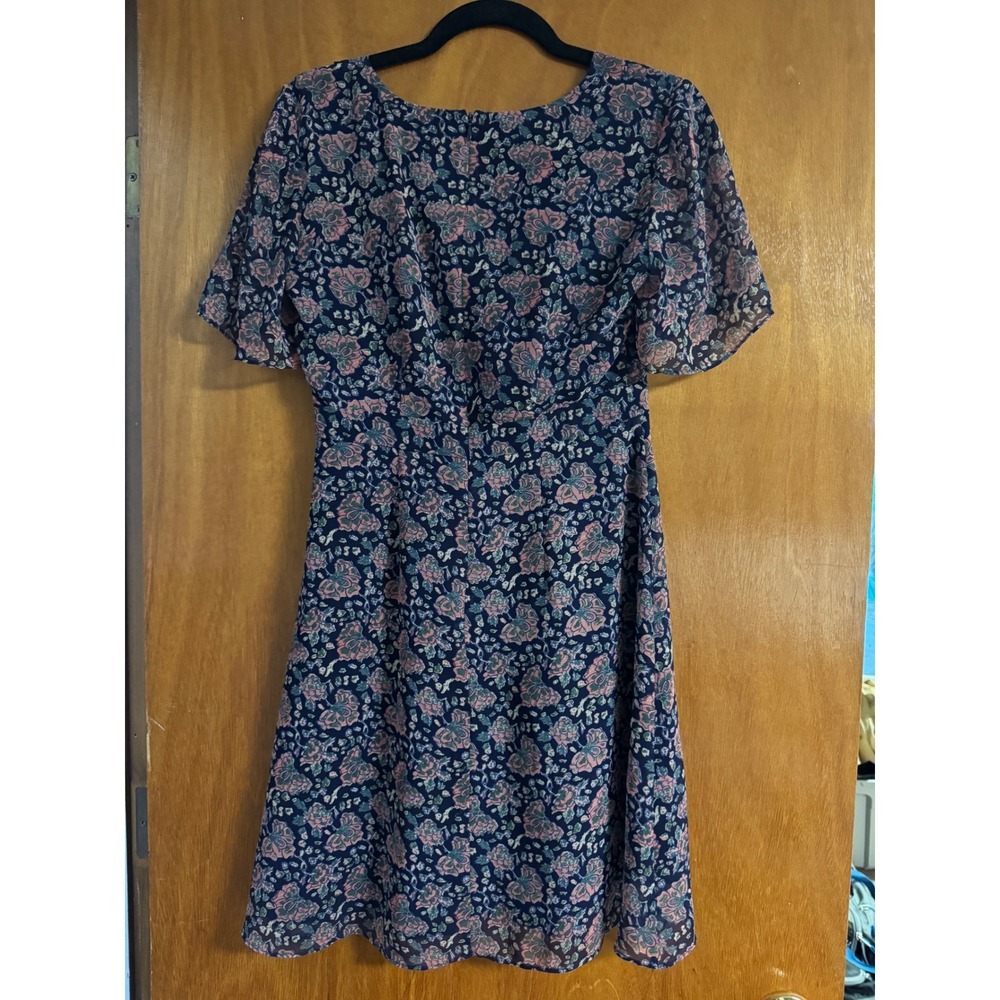Madewell Orchard Flutter Sleeve Floral V-Neck Mini Dress Navy Blue Pink Size 0 - Picture 6 of 8